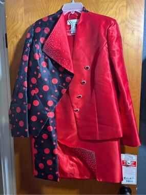 EY Boutique’s Red and Black Polka Dot Two-Piece Suit, size 12